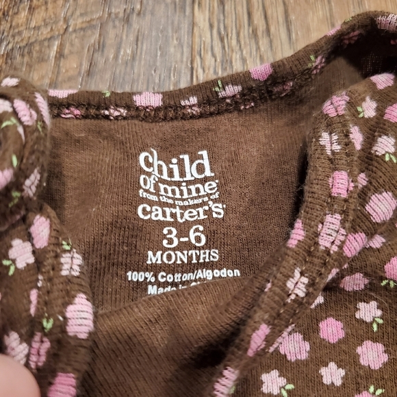 Carters Child of Mine Brown White Pink Bodysuit Cotton Baby Girl One Piece 3-6M - Picture 4 of 5